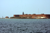 first view of the fort from the ferry, note the "swarm" of birds above